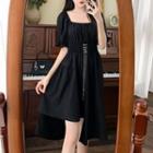 Short-sleeve Square-neck Asymmetrical Dress