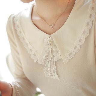 Faux-pearl Lace-trim Collar Blouse