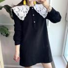 Collared Long-sleeve Mini Dress Black - One Size