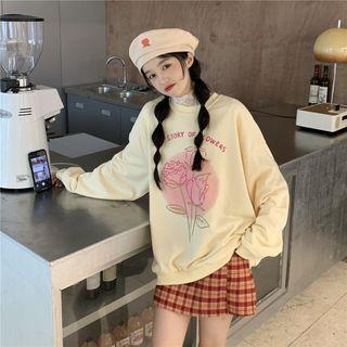 Flower Print Sweatshirt / Lace Top