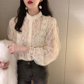 Buttoned Lace Blouse Almond - One Size