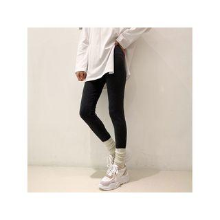 Coral-fleece Lined Leggings Charcoal Gray - One Size