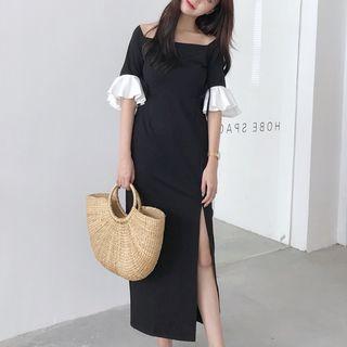 Short-sleeve Ruffle Midi A-line Dress