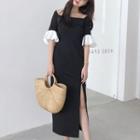 Short-sleeve Ruffle Midi A-line Dress