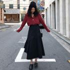 Set: V-neck Blouse + Irregular Hem Midi A-line Skirt