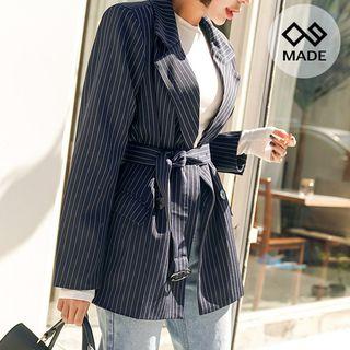 Double-breasted Belted Pinstripe Jacket