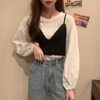 Long-sleeve Plain T-shirt / Spaghetti Strap Top