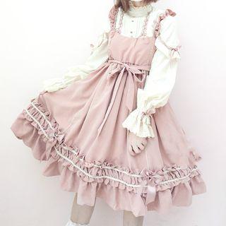 Spaghetti Strap A-line Dress / Head Piece / Puff Sleeve Shirt
