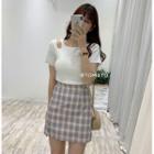 High Waist Plaid A-line Split Skirt