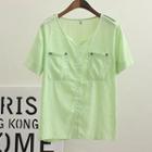 V-neck Short-sleeve Linen Cotton Top