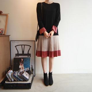 Pleated-hem Color-block Dress