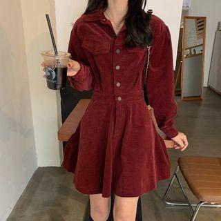 Corduroy Mini A-line Shirt Dress