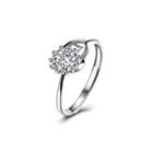 925 Sterling Silver Fashion Simple Heart Adjustable Ring With Cubic Zircon Silver - One Size