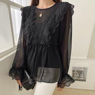 Laced Chiffon Peplum Blouse