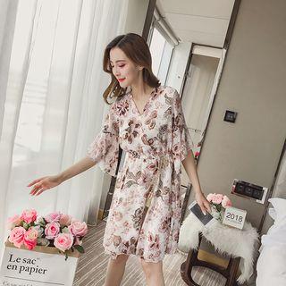 Flower Print Bell-sleeve A-line Dress