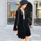 Color-block Velvet Long-sleeve Dress As Figure - One Size