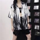 Elbow-sleeve Tie Dye Shirt As Shown In Figure - One Size