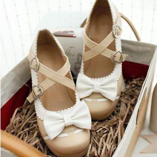 Ribbon Accent Cross Strap Block Heel Mary Janes