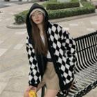 Argyle Hooded Single-breasted Fleece Jacket