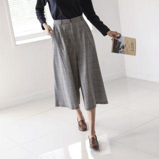 Glen-plaid Midi Culottes