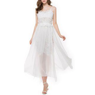 Lace Panel Strappy Midi Dress