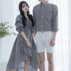 Couple Matching Plaid Shirt / Plaid Elbow-sleeve A-line Dress