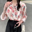 Long-sleeve Peach Print Shirt Pink & Off-white - One Size