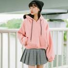 Drawstring Hoodie Fleece-lined - Pink - One Size