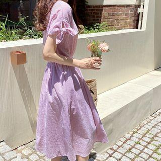 Tie-sleeve Striped A-line Dress