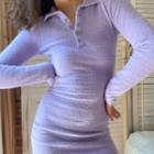 Long-sleeve Fluffy Sheath Dress