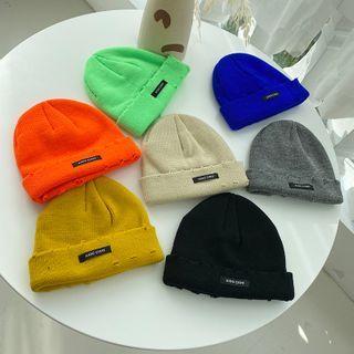 Lapel Applique Distressed Beanie