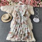 Round Neck Flower Print Embroidered A-line Dress