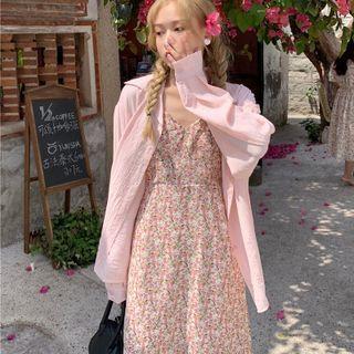 Strappy Floral A-line Dress / Light Shirt