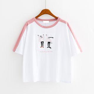 Applique Tipped Elbow Sleeve T-shirt