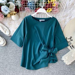 Bow-detail Short-sleeve Chiffon Blouse
