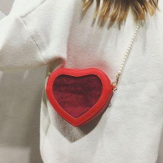 Velvet Panel Heart Crossbody Bag