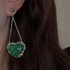 Heart Rhinestone Alloy Dangle Earring 1 Pair - Green & Silver - One Size