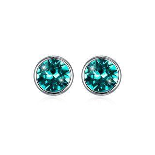 925 Sterling Silver Simple Round Stud Earrings With Green Austrian Element Crystal Silver - One Size