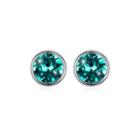 925 Sterling Silver Simple Round Stud Earrings With Green Austrian Element Crystal Silver - One Size