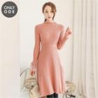 Lace-trim Tie-waist Rib-knit Dress