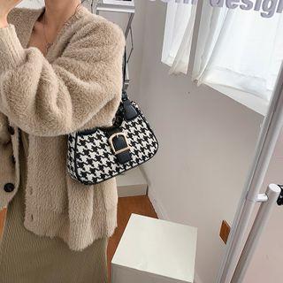 Faux Leather Houndstooth Shoulder Bag