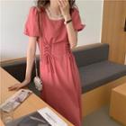 Short-sleeve Lace-up Midi Dress Red - One Size