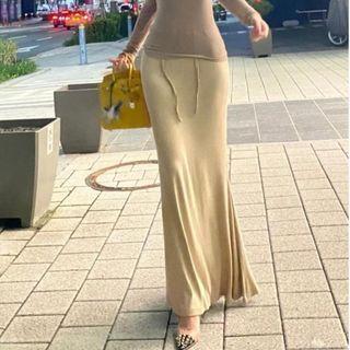 Drawstring Maxi Pencil Skirt Khaki - One Size