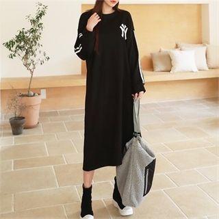 Round-neck Contrast-trim Pullover Dress Gray - One Size