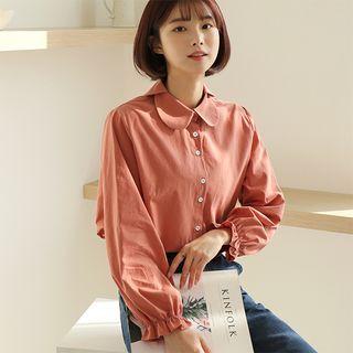 Collar-detail Bishop-sleeve Blouse