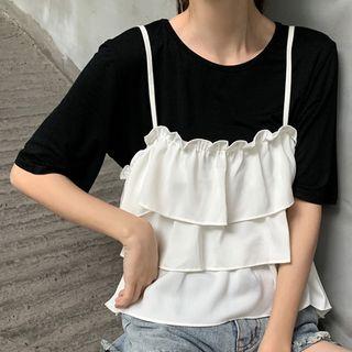 Set: Short-sleeve T-shirt + Tiered Camisole Top