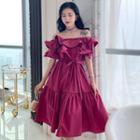 Off-shoulder Ruffled A-line Tiered Dress