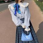 Doll-collar Blouse / Plaid Midi Skirt
