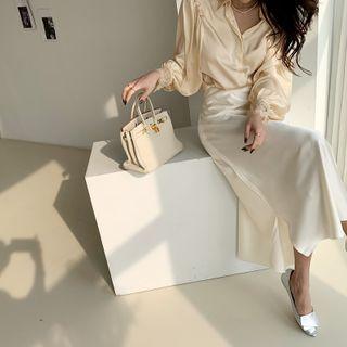 Lace-cuff Silky Shirt