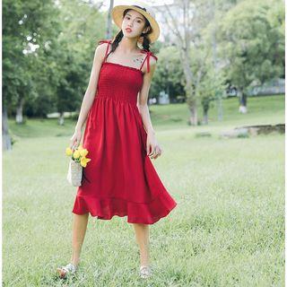 Ruffle Strappy Midi A-line Dress